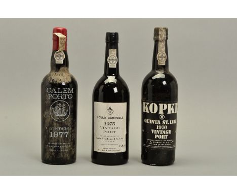 THREE BOTTLES OF VINTAGE PORT, comprising a Calem Porto from the classic 1977 vintage, a Kopke Quinta St. Luiz from the very 
