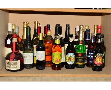 A COLLECTION OF THIRTY ONE BOTTLES OF WINE, SPIRITS AND BEERS, to include a Bas Armagnac (Chateau de Lacaze), a Grand Marnier