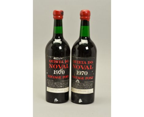 TWO BOTTLES OF QUINTA DO NOVAL 1970 VINTAGE PORT, bottled in 1972, shipped and bottled by Simon the Cellarer Ltd, London, fil