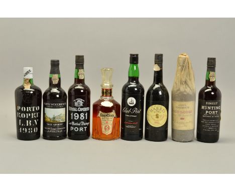 SEVEN BOTTLES OF NON-VINTAGE AND LBV PORT, comprising a Kopke LBV 1980, bottled in 1985, a Royal Oporto LBV 1981, a Smith Woo