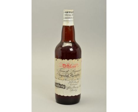 A BOTTLE OF EXTREMELY RARE WHISKY, which is an Offilers' Finest Liqueur Special Reserve Scotch Whisky, bottled by Offilers Br