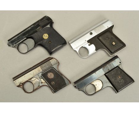 FOUR .22'' BLANK FIRING VERTICALLY VENTING STARTING PISTOLS, which utilise sliding cartridge loading blocks, the first bears 