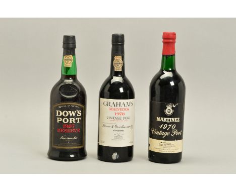 THREE BOTTLE OF VINTAGE PORT, comprising a Dow's 1967 Reserve, bottled in 1978, a Martinez 1970 and a Graham's Malvedos 1978,