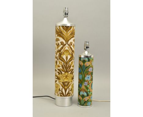 TWO VINTAGE LAMPS, circa 1970's, aluminium tops and bases, patterned fabric bodies, heights approximately 52cm and approximat