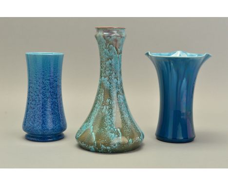 A ROYAL PILKINGTON LANCASTRIAN BLUE LUSTRE VASE, cylindrical form with flared rim, impressed 2143A, height approximately 20cm