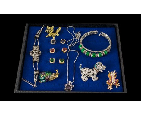 Collection of Costume Jewellery. Includes ( 3 ) Pairs of Gold Plated and Different Coloured Stones Stud Earrings ( For Pierce