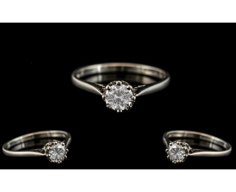 Platinum Attractive Single Stone Diamond Set Ring. Marked 950 to Interior of Shank + Diamond Weight of 0.50 pts. The Round Br