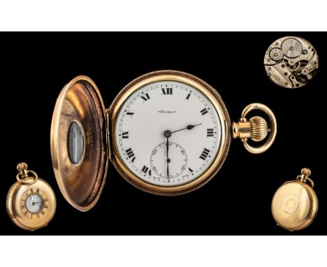 Doxa - Excellent Gold Filled Demi Hunter 15 Jewell's Keyless Pocket Watch. c.1930's. Guaranteed to be of Two Plates of Gold a