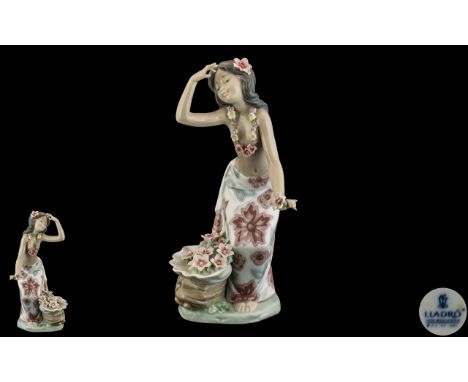 Lladro - Hand Painted Porcelain Figure ' Aloha ' Hawaiian Dancer. Model No 1478. Designer Salvador Debon. Issued 1985. Height