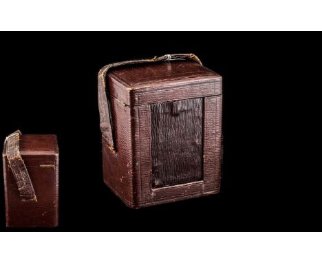 Victorian Leather Carriage Clock Case in original condition, leather bound, 5 inches high, 4 inches wide and 3 1/2 inches dee