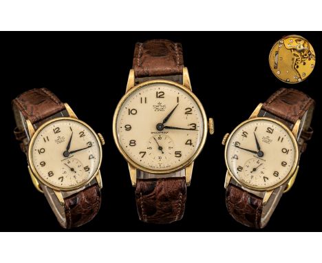 Smiths Delux 15 Jewell's 9ct Gold Cased Mechanical Wrist Watch with Leather Strap. Hallmark London 1963, Ruby Jeweled Movemen