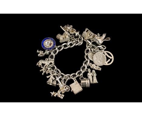 Sterling Silver - Vintage Charm Bracelet Loaded with 20 Charms. All Hallmarked for Silver, Various Subjects. All Aspects of C