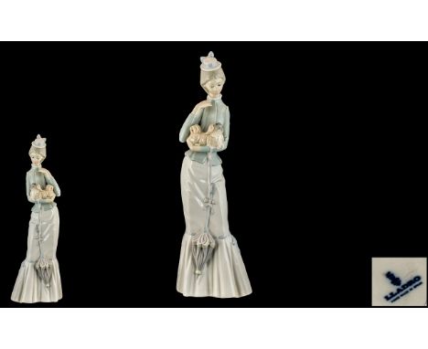 Lladro - Tall Elegant Hand Painted Porcelain Figure ' Walk with the Dog ' Model No 4893. Issued 1974 - 2004. Designer Jose Ro