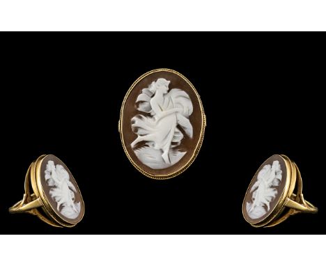 Antique Period - Large and Impressive Oval Shaped Cameo Ring In a 9ct Gold Ring Mount. Fully Hallmarked for 9.375. The Cameo 