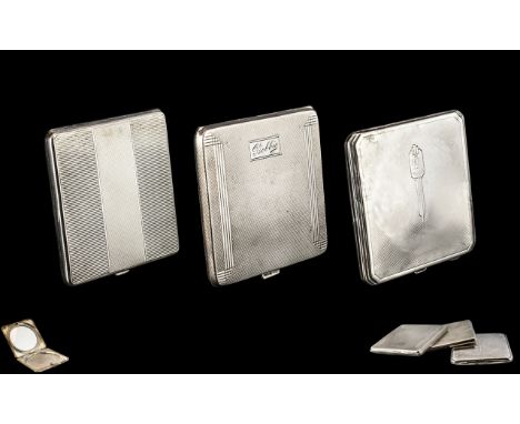 Collection of 1920's &amp; 1930's Sterling Silver Compacts of Square Form. All with Full Hallmark for London ( 3 ) Compacts I