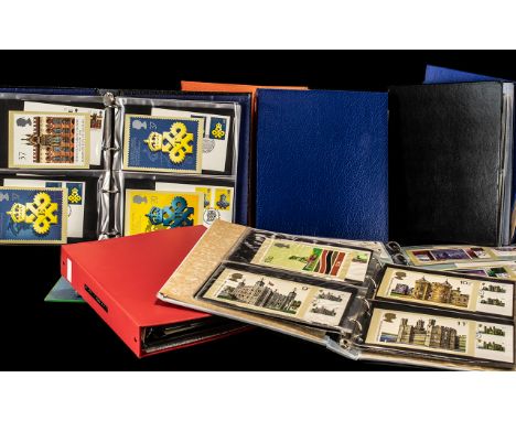 Very extensive collection of Post Office PHQ postcards and first day covers in nine folders, containing a total of around 450