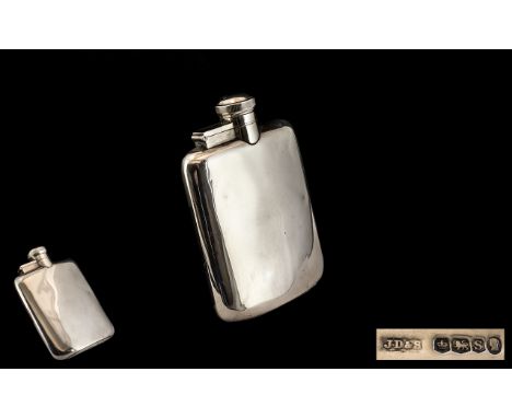 1930's Excellent Quality Sterling Silver Pocket Size Hip Flask of Plain Form. Excellent Proportions, Hallmark Sheffield 1935,