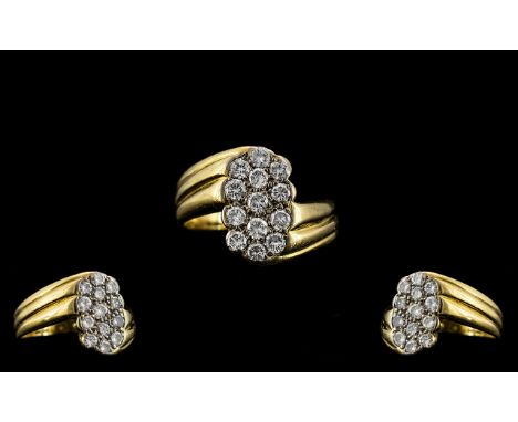 18ct Gold - Superb and Attractive Pave Diamond Set Ring. Full Hallmark for 750 - 18ct. The 13 Pave Round Brilliant Cut Diamon