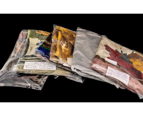 Collection of Vintage Designer Scarves, eight in total, comprising:  1. Pinto Silk Scarf 32'' square, gold and white backgrou