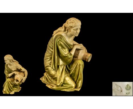 Royal Worcester Impressive and Large Hand Painted Classical Female Figure In a Kneeling Position Holding a Large Water Jug an