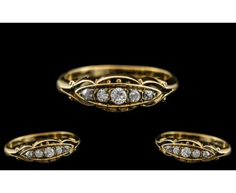Antique Period 18ct Gold 5 Stone Diamond Ring. Marked 18ct to Interior of Shank. Ring Size P. The Diamonds of Good Colour and