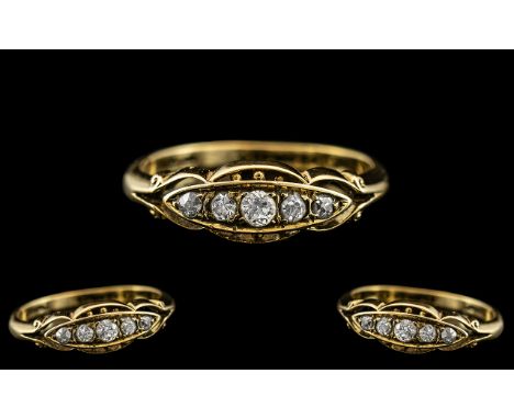 Antique Period 18ct Gold 5 Stone Diamond Ring. Marked 18ct to Interior of Shank. Ring Size P. The Diamonds of Good Colour and