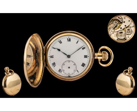 Antique Period - Excellent Gold Filled Full Hunter Keyless Pocket Watch. Guaranteed to be of Two Plates of Gold and Compositi
