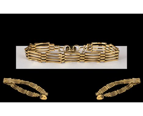 9ct Gold Four Bar Gate Bracelet. Full Hallmark for 9.375. 