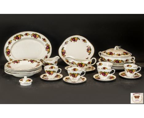 'Debonair' Staffordshire Bone China Set comprising four cups and saucers, five dinner plates, six bowls, serving platter, cak