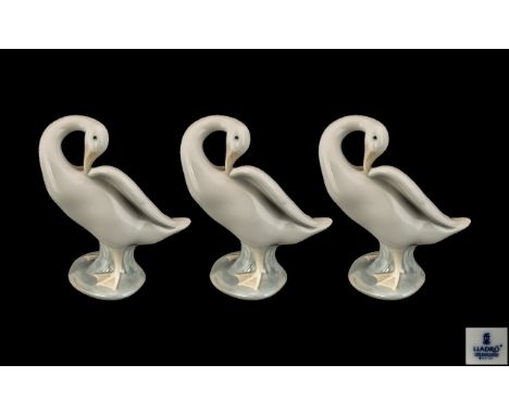 Lladro - Hand Painted Porcelain Bird Figures ( 3 ) In Total. ' Little Ducks ' Model No 4553. Issued 1969 - Retired. Height 4.