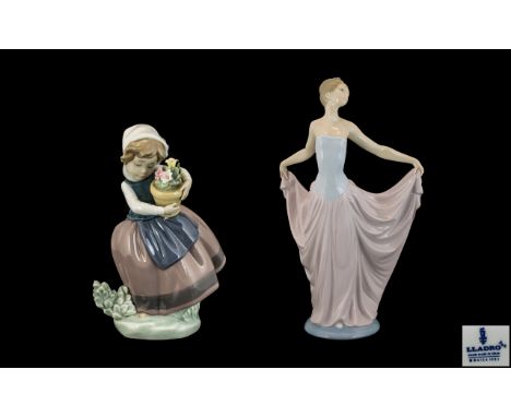 Lladro - Hand Painted Porcelain Figure ' Young Lady In Flowing Dress Dancing ' Num B24S. Height 12.25 Inches - 30.65 cms. 1st