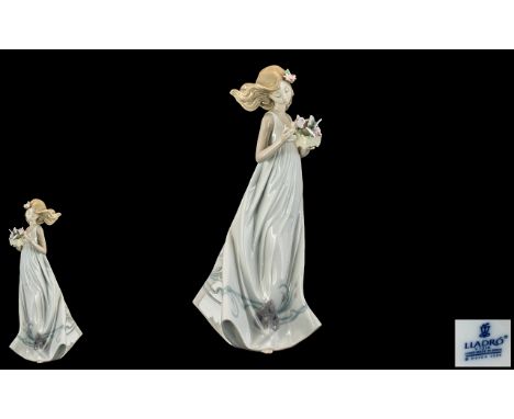 Lladro Tall and Impressive Hand Painted Porcelain Figure ' Butterfly Treasures ' Young Woman Holding a Box with Butterflies. 