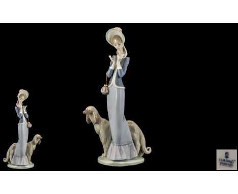 Lladro - Attractive and Tall Hand Painted Porcelain Figure ' Stepping Out ' Model No 1537. Designer Juan Huerta. Issued 1988 