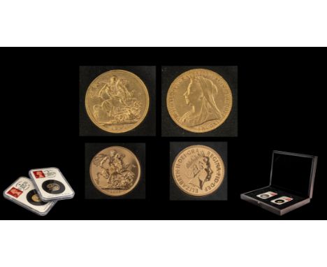 Date-Stamp Longest Reigning Monarch Sovereign Pair. Comprises 1/ United Kingdom 22ct Gold Full Sovereign - Date 1901. Queen V