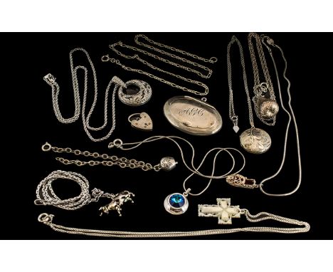 A Good Collection of Vintage Sterling Silver Jewellery Items. All Hallmarked for Sterling Silver. Comprises Chains, Pendants,