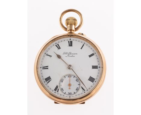 J W&nbsp; Benson a 9ct gold open-faced pocket watch&nbsp;the white enamel dial having black Roman numerals, a subsidiary seco
