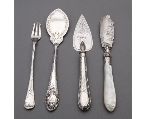 A Victorian butter trowel by Richard Martin & Ebenezer Hall, Sheffield 1877, with Old English and Bead pattern handle with en