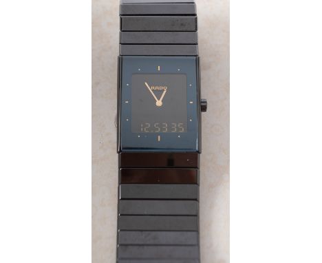 A Rado multifunction black DiaStar High-Tec ceramic watch the dial signed Rado to the rear of the glass with gilt baton hands