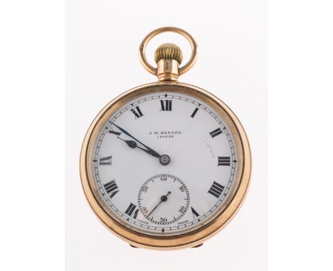 J W&nbsp; Benson a gentleman's 9ct gold pocket watch the round dial having black Roman numerals, blued steel spade hands, a s