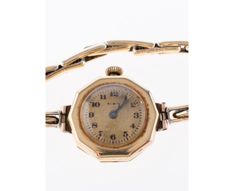Elgin an Art Deco lady's wristwatch the round gilded dial having black Arabic numerals, blued-steel hands and signed Elgin, t