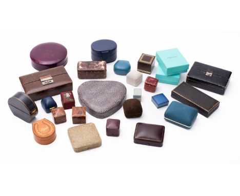 A mixed group of used antique, vintage and modern jewellery boxes, including Boodle & Dunthorne; Tiffany & Co; Georg Jensen; 