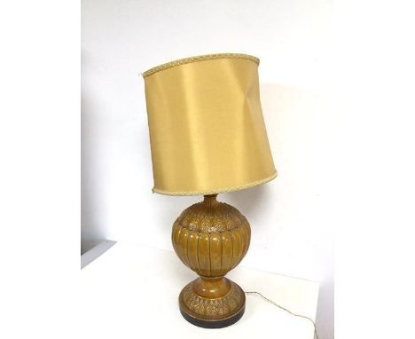 A Victorian style ceramic table lamp with lobed body and anthemion decoration, with matching shade (72cm)