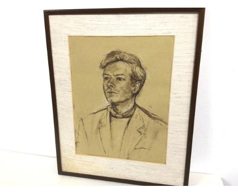 Anthony Baynes, Portrait, drawing, ink and chalk, paper label verso (33cm x 25cm)