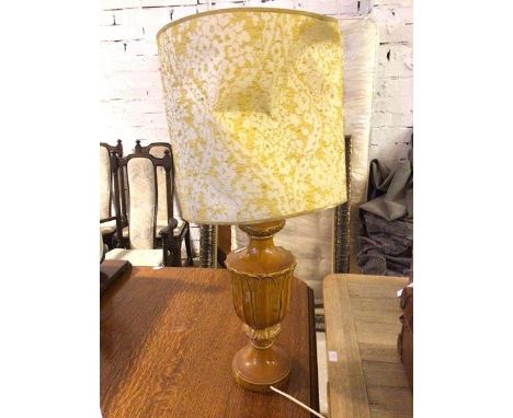 A Victorian ceramic style table lamp with mustard yellow glaze and foliate design (85cm to top of shade)