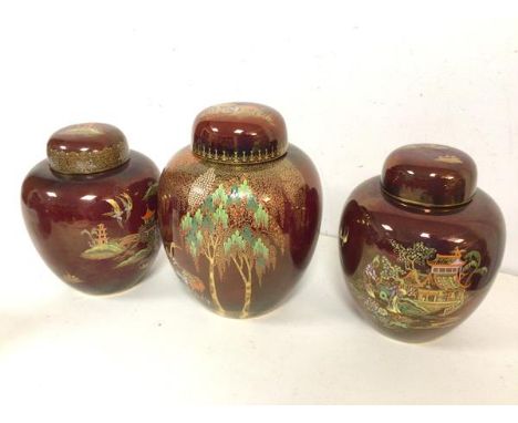 Three Carltonware ginger jars, larger stamped to base Rouge Royale, Carltonware hand painted (19cm)