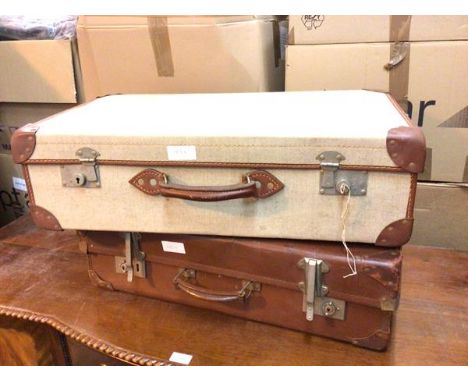 A vintage travelling case with canvas interior, unopened (43cm x 72cm x 19cm), and another (2)
