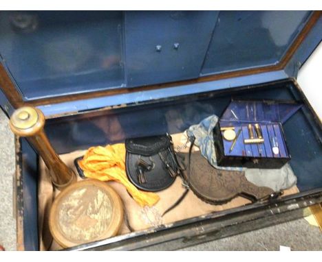 A mixed lot including a large wooden pepper grinder, a circular box containing a quantity of collars, a pair of bellows etc. 