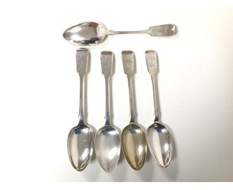 A set of four Victorian table spoons (combined: 277.32g) and another spoon (5)