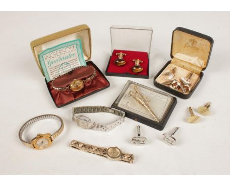 A collection of jewellery. Includes cufflinks, wristwatches, Stratton tie pin/clip etc.  