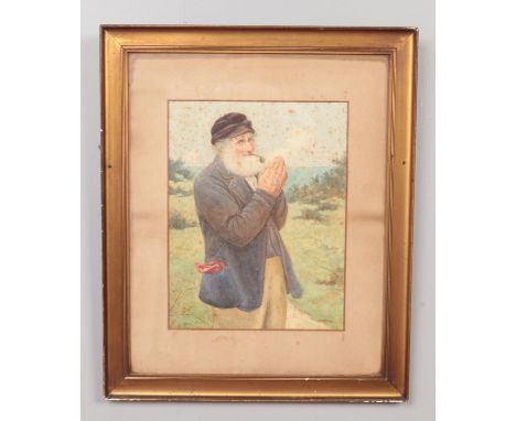 H Terry Gilt framed watercolour portrait of a gentleman. 35cm x 27cm  Heavy foxing